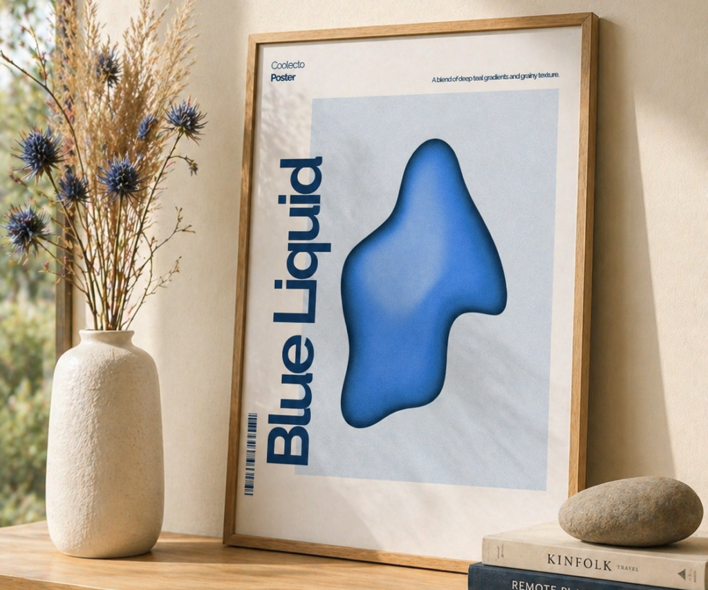 Cobalt Blob Abstract Print - Scandinavian Minimal Wall Art