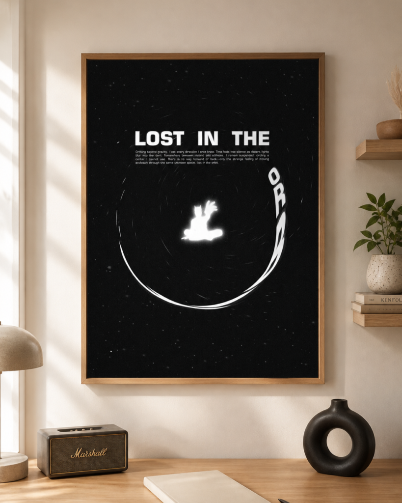 Lost in the Orbit – Dark Cosmic Orb Wall Art