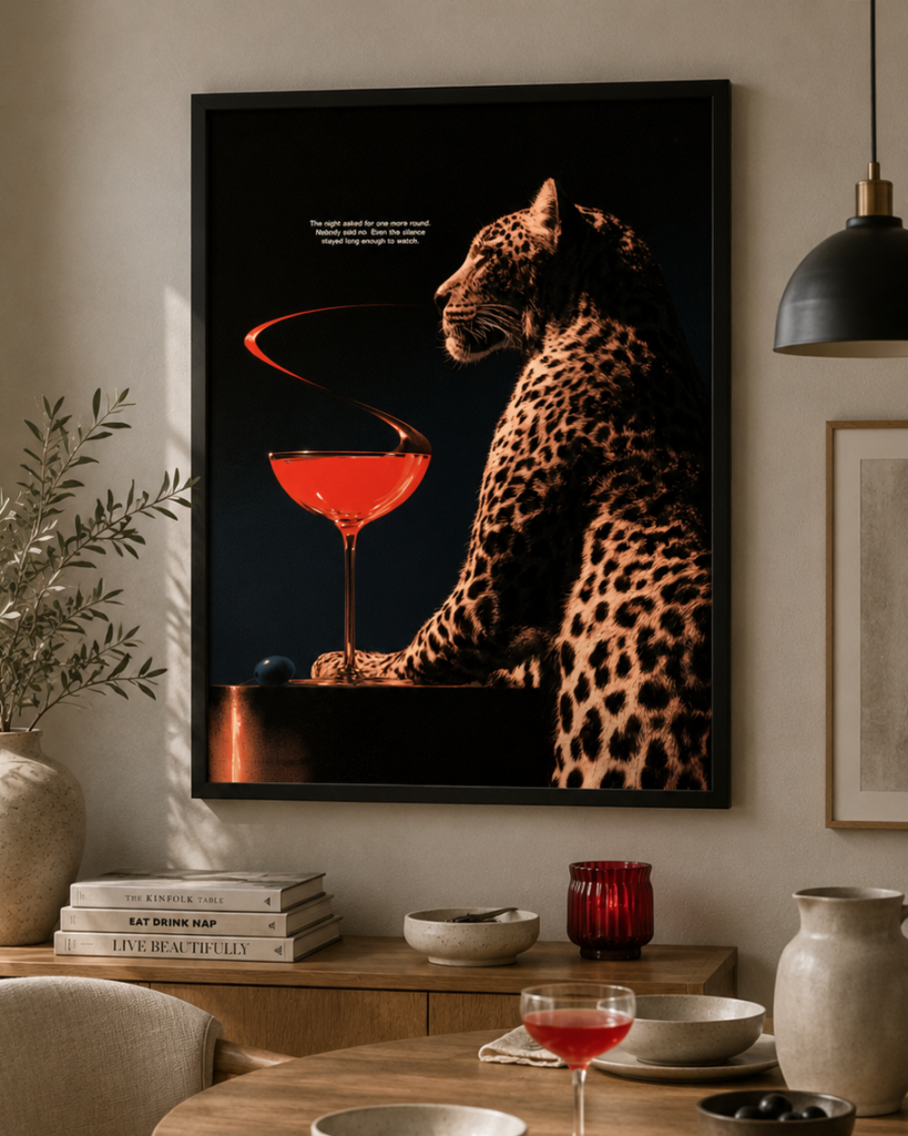 One More Round – Retro Leopard Cocktail Wall Art