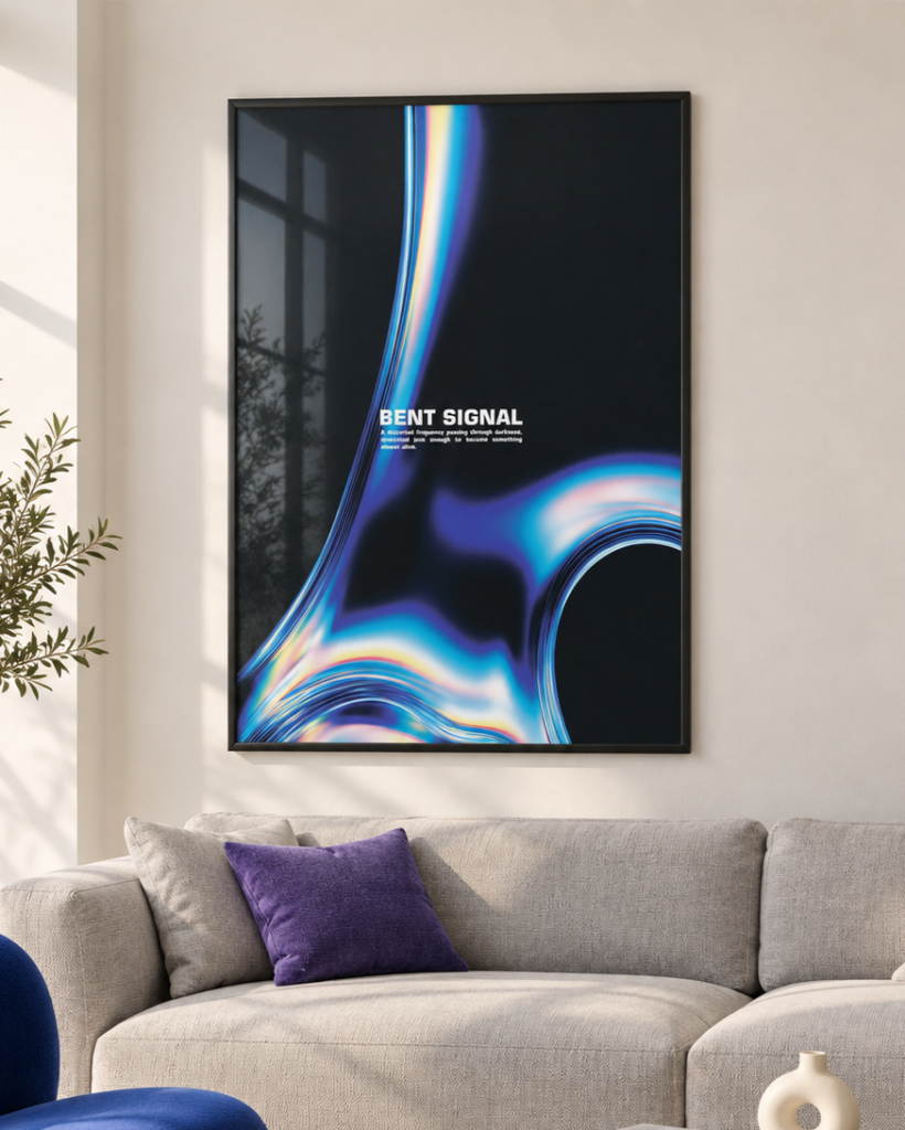 Bent Signal – Futuristic Blue Y2K Abstract Wall Art