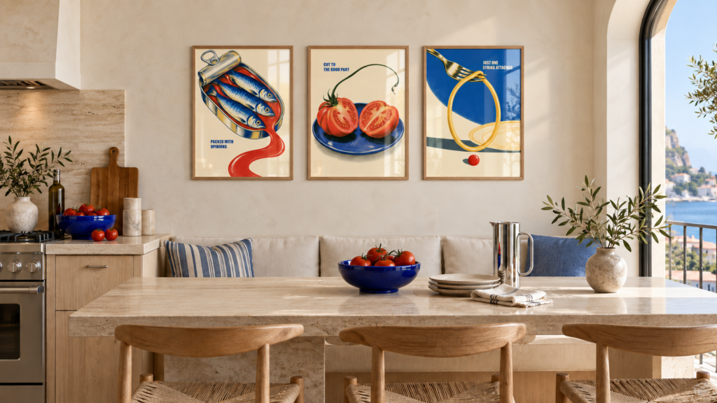Italian Kitchen Wall Art: Meet the Table for Three Poster Set