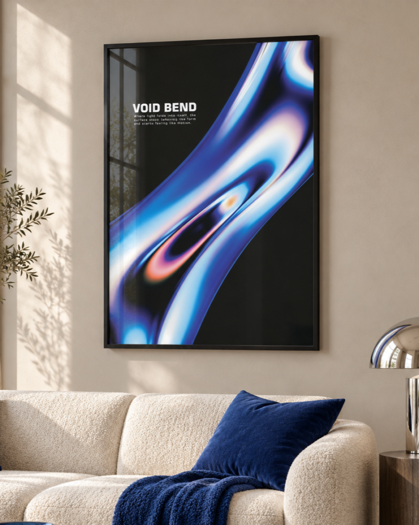 Void Bend – Blue Liquid Chrome Abstract Wall Art